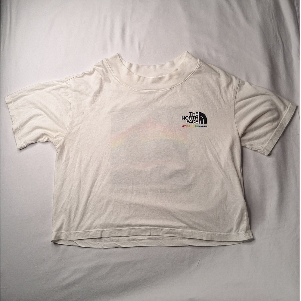 The North Face Womens Pride Rainbow Graphic Crop Top White Short Sleeve Small